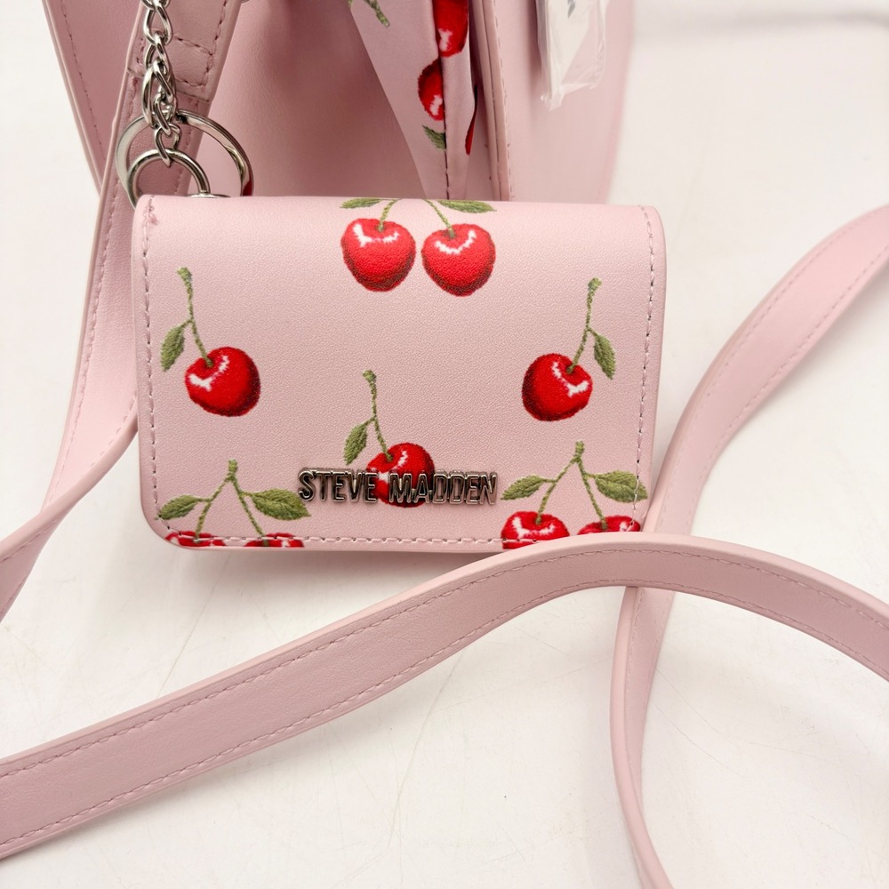 Steve Madden Bevelyn Pink Crossbody Bag Cherry Scarf Handle & Card Holder - Picture 7 of 15